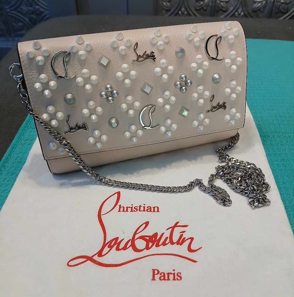Christian Louboutin Cream Clutch with Silver Accents